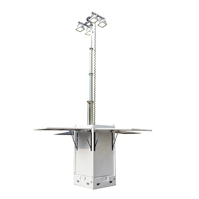 Cuboid Mobile Solar Tower Light 6.5m Hydraulic Telescopic Mast Solar Tower Lighting